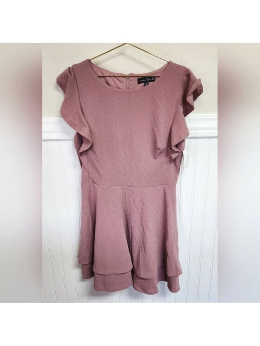 Crystal Doll Mauve Flutter-Sleeve Dress Large Juniors - New With Tags